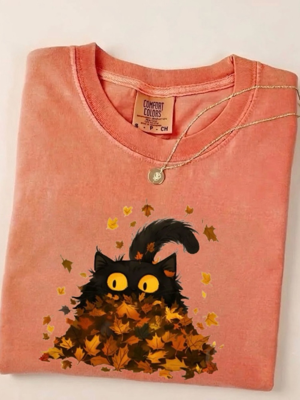 Comfort Colors Black Cat With Fall Leaves Tee Autumn Vibe for Nature lover